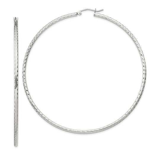 QE4470SP Sterling Silver 2mm Diamond Cut Hoop Earrings