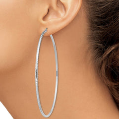 QE4471 Sterling Silver Rhodium-plated 2mm Diamond Cut Hoop Earrings