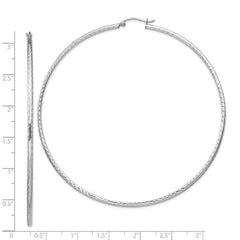QE4471 Sterling Silver Rhodium-plated 2mm Diamond Cut Hoop Earrings