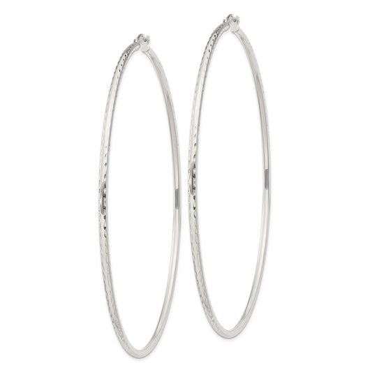 QE4471SP Sterling Silver 2mm Diamond Cut Hoop Earrings