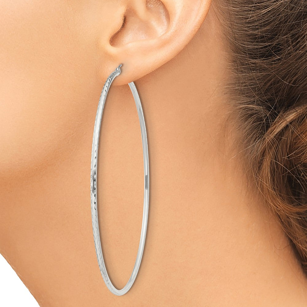 QE4471SP Sterling Silver 2mm Diamond Cut Hoop Earrings