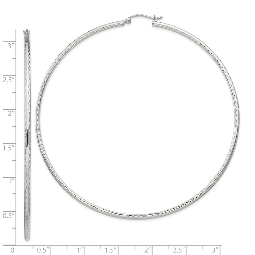 QE4471SP Sterling Silver 2mm Diamond Cut Hoop Earrings