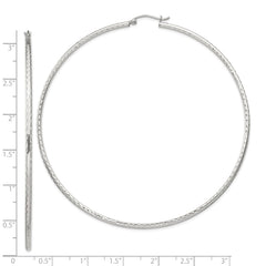 QE4471SP Sterling Silver 2mm Diamond Cut Hoop Earrings