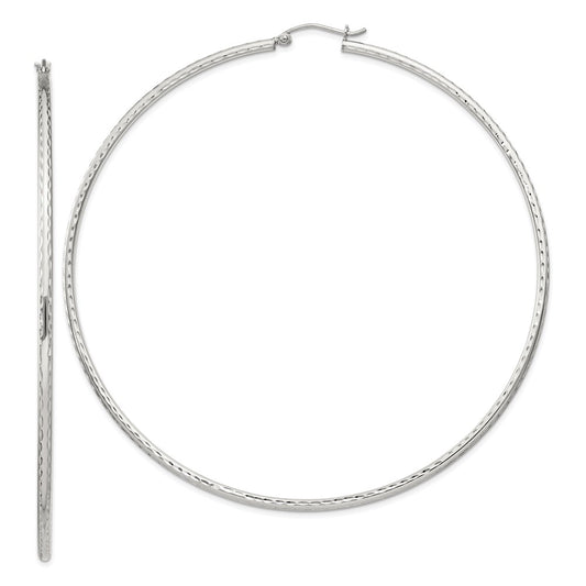 QE4471SP Sterling Silver 2mm Diamond Cut Hoop Earrings