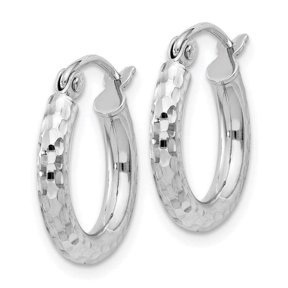 QE4472 Sterling Silver Rhodium-plated 2.5mm Diamond-cut Hoop Earrings