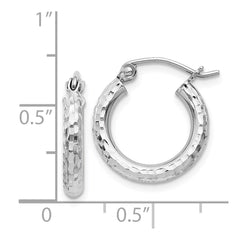 QE4472 Sterling Silver Rhodium-plated 2.5mm Diamond-cut Hoop Earrings