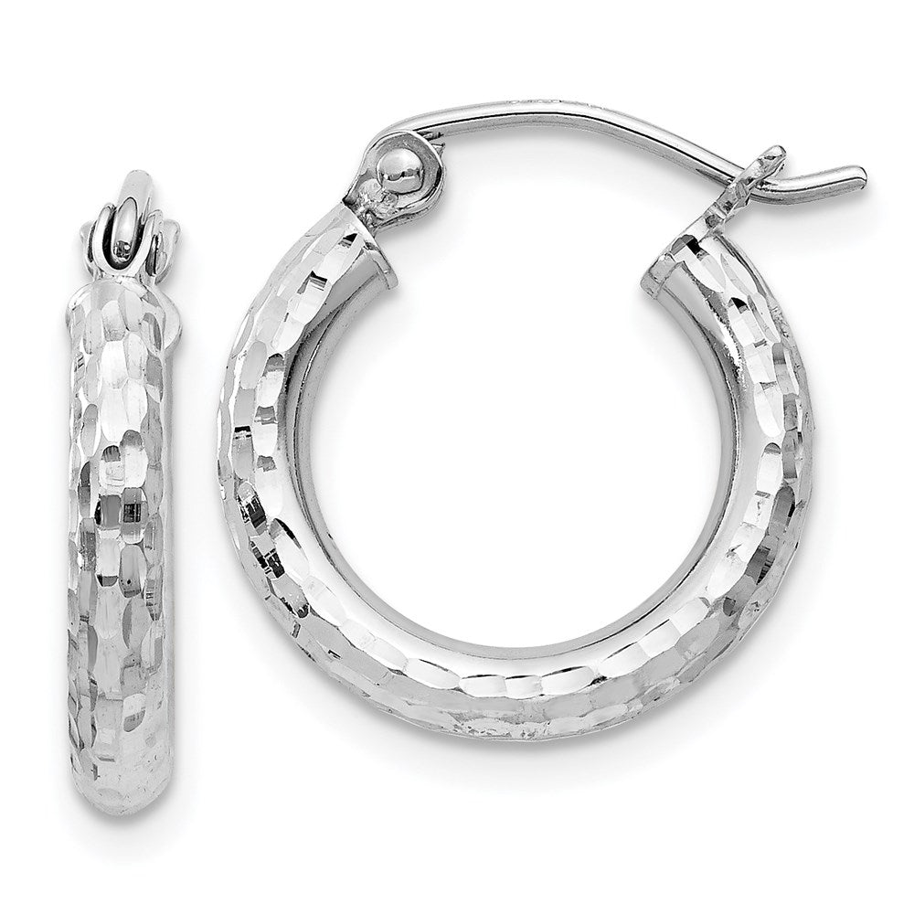 QE4472 Sterling Silver Rhodium-plated 2.5mm Diamond-cut Hoop Earrings