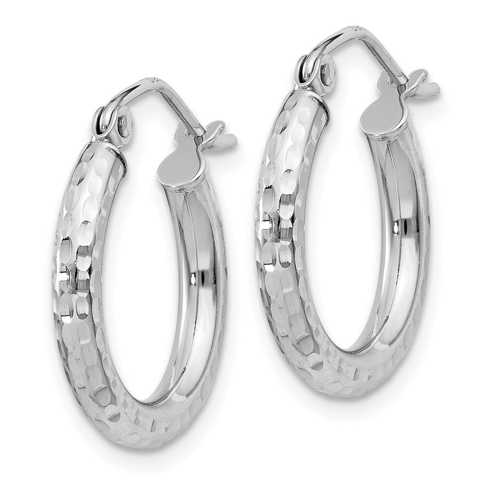QE4473 Sterling Silver Rhodium-plated 2.5mm Diamond-cut Hoop Earrings