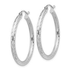 QE4474 Sterling Silver Rhodium-plated 2.5mm Diamond-cut Hoop Earrings