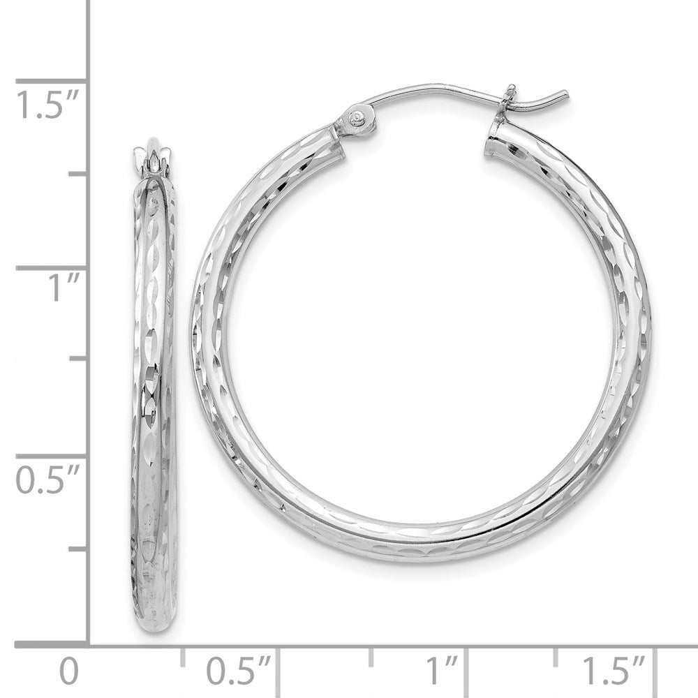 QE4474 Sterling Silver Rhodium-plated 2.5mm Diamond-cut Hoop Earrings