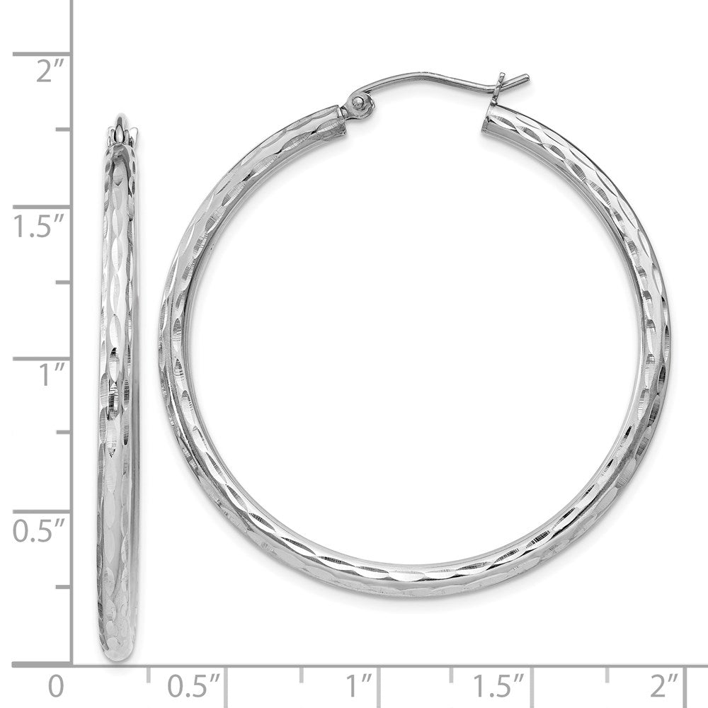 QE4475 Sterling Silver Rhodium-plated 2.5mm Diamond-cut Hoop Earrings