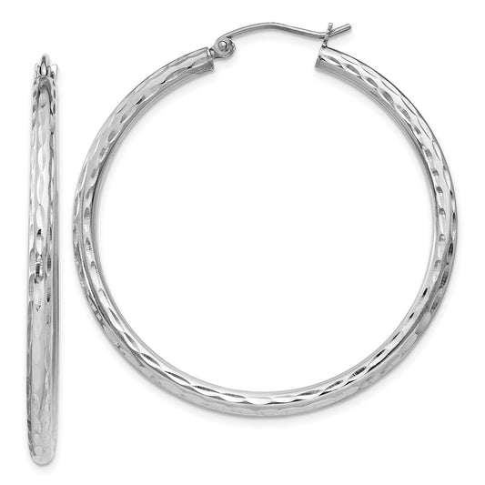 QE4475 Sterling Silver Rhodium-plated 2.5mm Diamond-cut Hoop Earrings