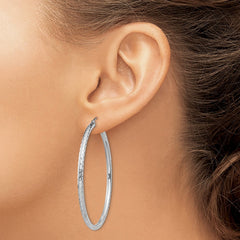 QE4476 Sterling Silver Rhodium-plated 2.5mm Diamond-cut Hoop Earrings