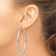 QE4482 Sterling Silver Rhodium-plated 3.00mm Diamond Cut Hoop Earrings