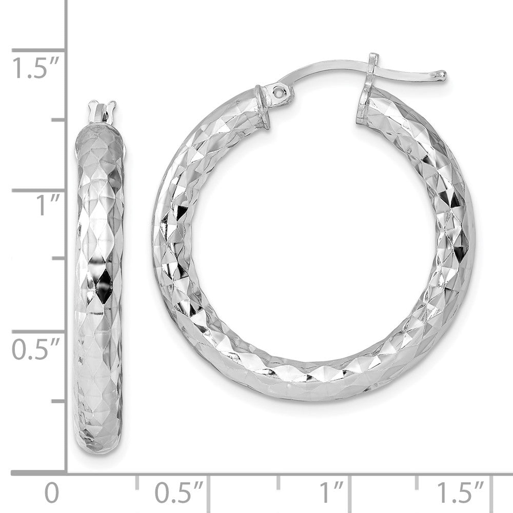 QE4486 Sterling Silver Rhodium-plated 4.00mm Diamond Cut Hoop Earrings