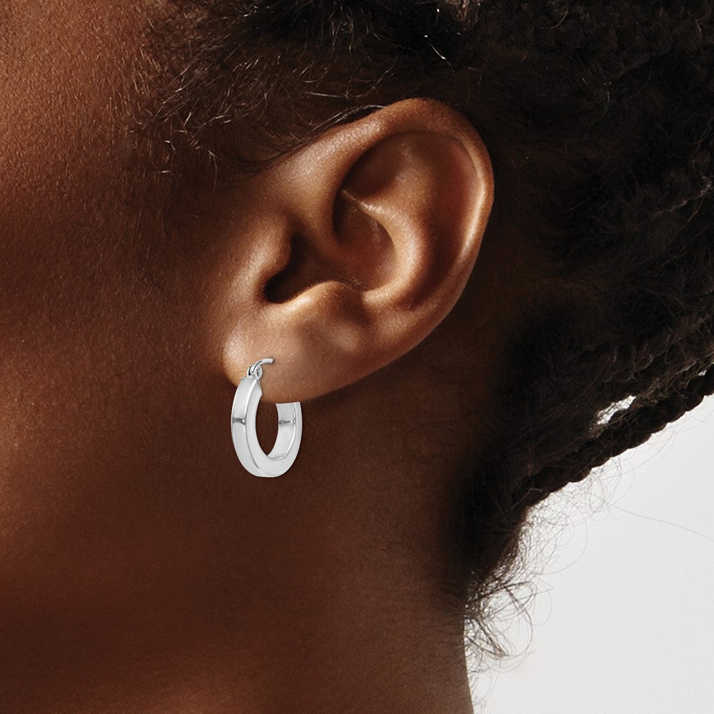 QE4513 Sterling Silver Rhodium-plated 3x17mm Square Tube Hoop Earrings
