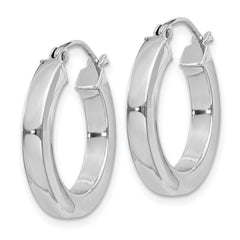 QE4514 Sterling Silver Rhodium-plated 3x20mm Square Tube Hoop Earrings