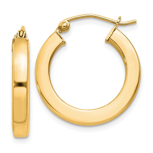 QE4514GP Sterling Silver Flash Gold-plated 3x20mm Square Tube Hoop Earrings