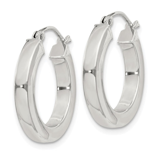 QE4514SP Sterling Silver 3x20mm Square Tube Hoop Earrings