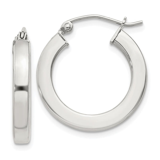 QE4514SP Sterling Silver 3x20mm Square Tube Hoop Earrings