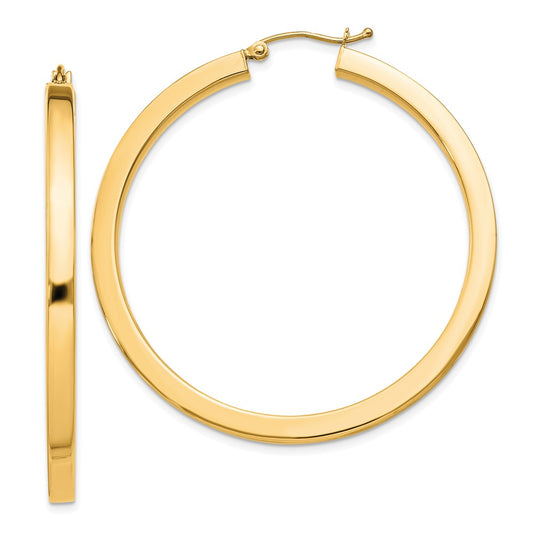 QE4515GP Sterling Silver Flash Gold-plated 3x45mm Square Tube Hoop Earrings