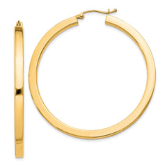 QE4515GP Sterling Silver Flash Gold-plated 3x45mm Square Tube Hoop Earrings