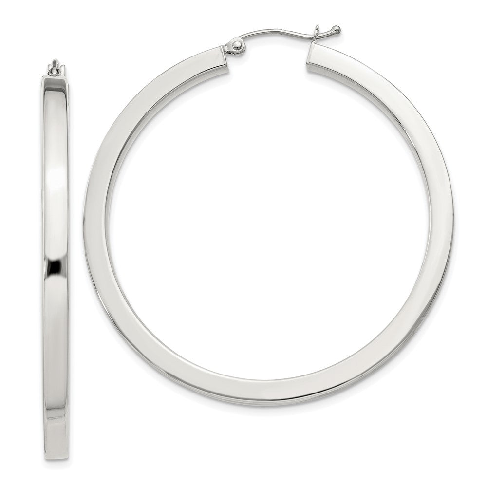 QE4515SP Sterling Silver 3x45mm Square Tube Hoop Earrings