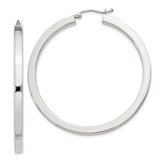 QE4515SP Sterling Silver 3x45mm Square Tube Hoop Earrings