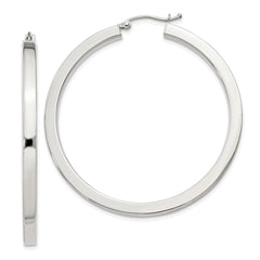 QE4515SP Sterling Silver 3x45mm Square Tube Hoop Earrings