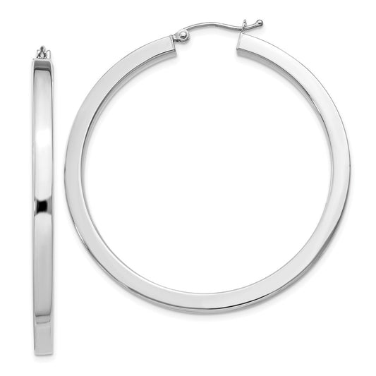 QE4515 Sterling Silver Rhodium-plated 3x45mm Square Tube Hoop Earrings