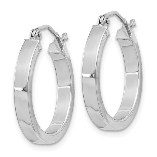 QE4520 Sterling Silver RH-plated Concave 3x1x20mm Rectangular Tube Hoop Earrings