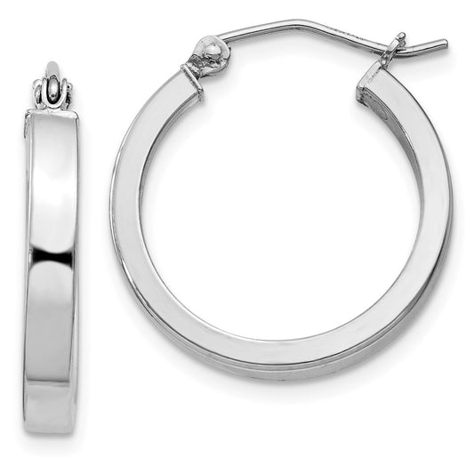 QE4520 Sterling Silver RH-plated Concave 3x1x20mm Rectangular Tube Hoop Earrings