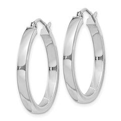 QE4521 Sterling Silver RH-plated Concave 3x1x25mm Rectangular Tube Hoop Earrings
