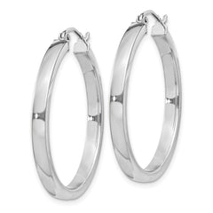 QE4522 Sterling Silver RH-plated Concave 3x1x30mm Rectangular Tube Hoop Earrings
