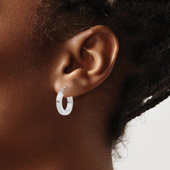 QE4522 Sterling Silver RH-plated Concave 3x1x30mm Rectangular Tube Hoop Earrings