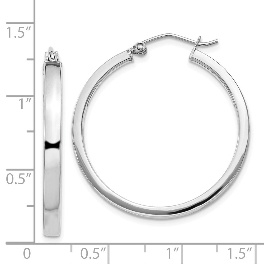QE4522 Sterling Silver RH-plated Concave 3x1x30mm Rectangular Tube Hoop Earrings