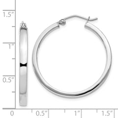 QE4522 Sterling Silver RH-plated Concave 3x1x30mm Rectangular Tube Hoop Earrings