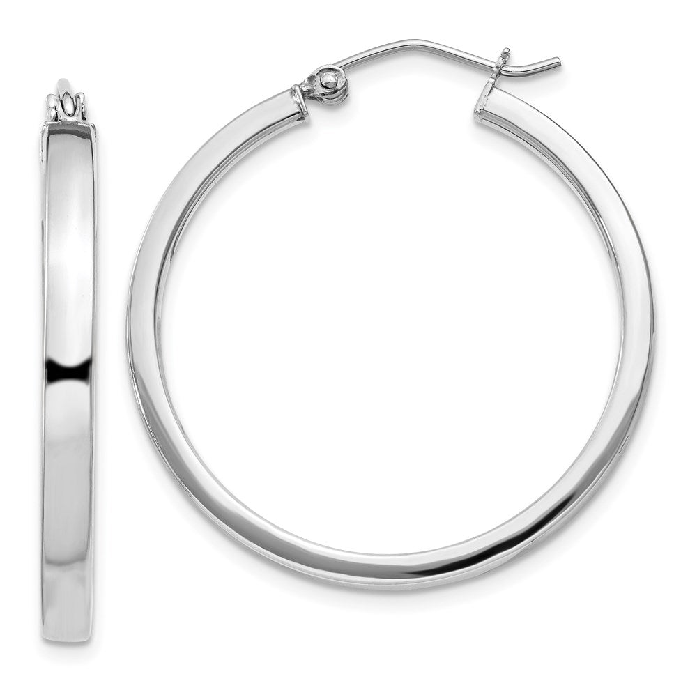 QE4522 Sterling Silver RH-plated Concave 3x1x30mm Rectangular Tube Hoop Earrings