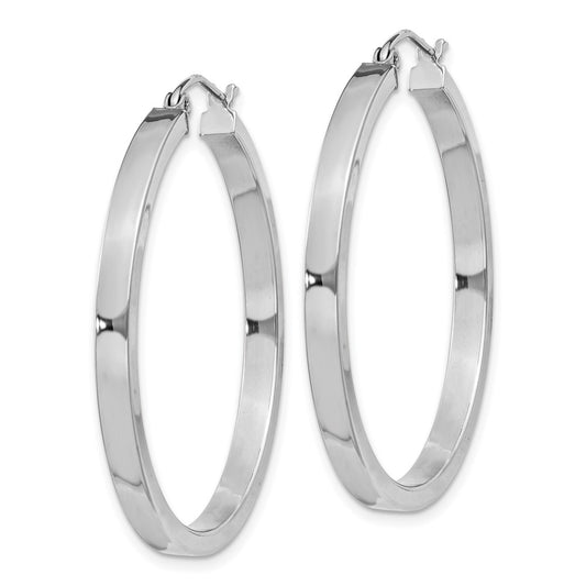 QE4523 Sterling Silver RH-plated Concave 3x1x35mm Rectangular Tube Hoop Earrings