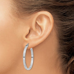 QE4523 Sterling Silver RH-plated Concave 3x1x35mm Rectangular Tube Hoop Earrings