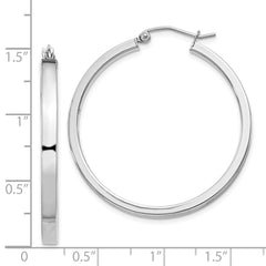QE4523 Sterling Silver RH-plated Concave 3x1x35mm Rectangular Tube Hoop Earrings