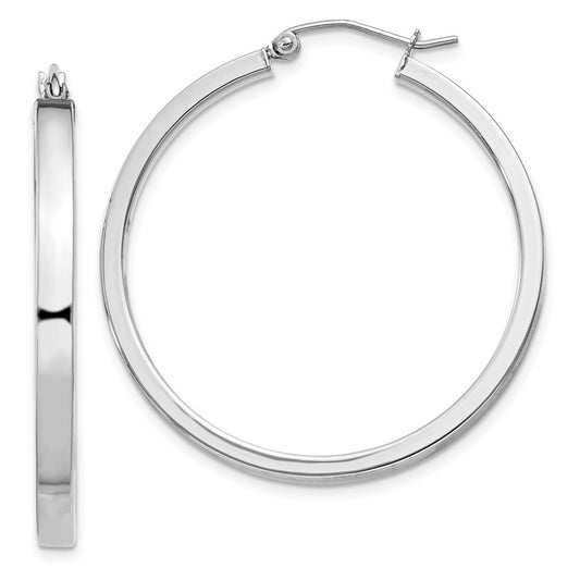 QE4523 Sterling Silver RH-plated Concave 3x1x35mm Rectangular Tube Hoop Earrings
