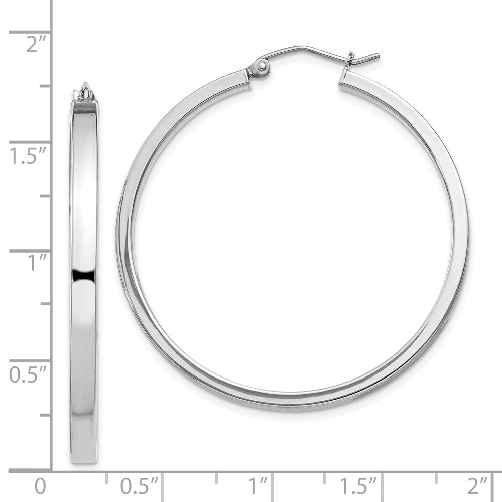 QE4524 Sterling Silver RH-plated Concave 3x1x40mm Rectangular Tube Hoop Earrings