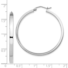QE4524 Sterling Silver RH-plated Concave 3x1x40mm Rectangular Tube Hoop Earrings