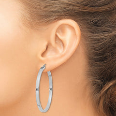 QE4525 Sterling Silver RH-plated Concave 3x1x45mm Rectangular Tube Hoop Earrings