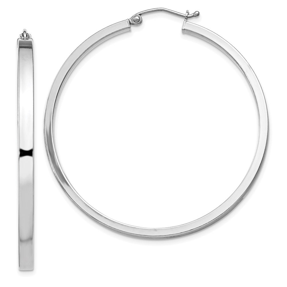 QE4525 Sterling Silver RH-plated Concave 3x1x45mm Rectangular Tube Hoop Earrings