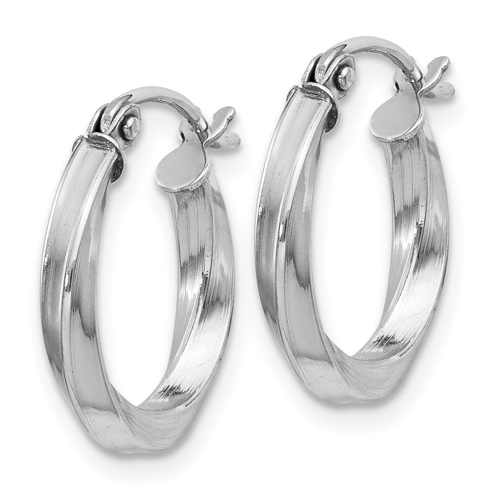 QE4567 Sterling Silver Rhodium-plated Twisted 2.5x15mmHoop Earrings