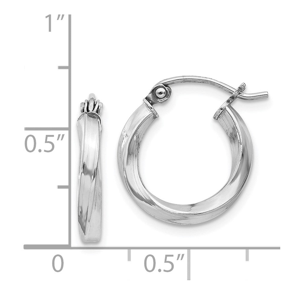QE4567 Sterling Silver Rhodium-plated Twisted 2.5x15mmHoop Earrings