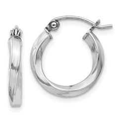 QE4567 Sterling Silver Rhodium-plated Twisted 2.5x15mmHoop Earrings