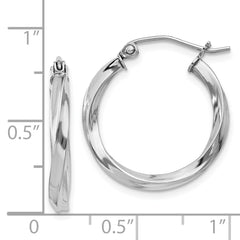 QE4569 Sterling Silver Rhodium-plated Twisted 2.5x20mmHoop Earrings